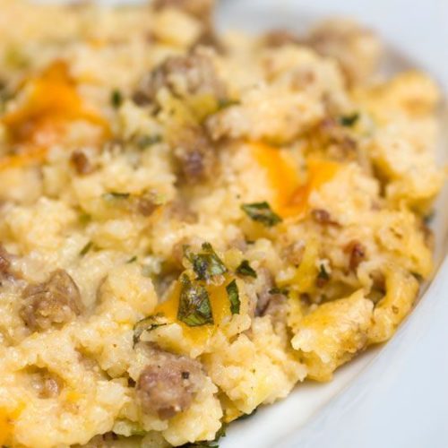 Cheesy Sausage, Eggs, and Grits Breakfast Casserole